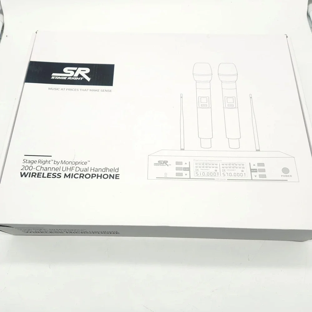 Monoprice Wireless Mic System‎ Dual Handheld 200-Channel UHF for Karaoke Church